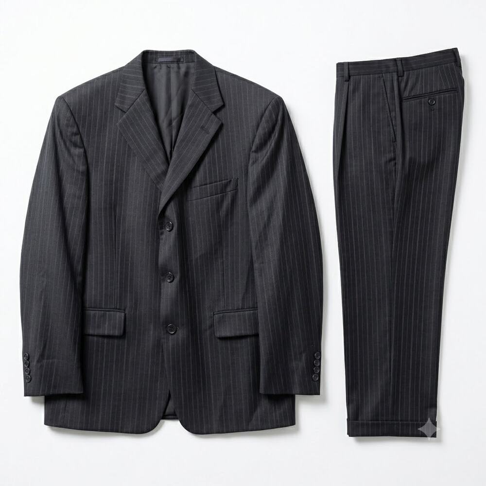 Ing Loro Piana Italy Wool Striped Suit Black Stripe Daniel Cremieux Mens 44S 37W